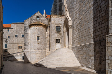 Fototapeta na wymiar Iconic steps leading to the Dominican Monastery in Dubrovnik, Croatia