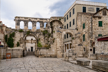 Fototapeta na wymiar Silver gate, east entrance of the Diocletian s Palace in Split, Croatia