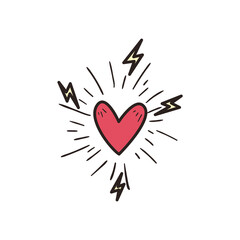 Heart with thunders line and fill style icon vector design