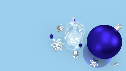 3D rendering Christmas background with balls and snowflakes