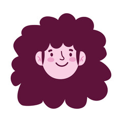 young girl curly hair female cartoon face isolated icon white background