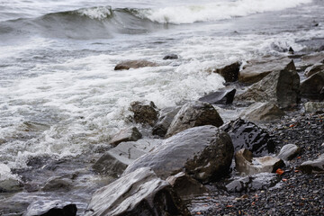 Wind-blown waves on the shore of Lake Storsjön