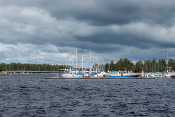 Fototapeta na wymiar Dramatic clouds over the marina in Östersund