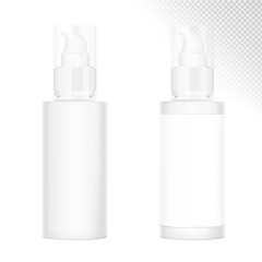 Bottle mockup with transparent cap isolated on white background. Vector illustration. Сan be used for cosmetic, medical and other needs. EPS10.	