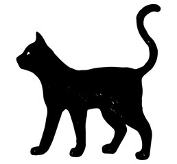 Cat silhouette doodles set. Simple vector hand drawn illustration. Single animal drawing isolated on white. Black contour realistic sketch element for design, print, card, decoration, poster, sticker.