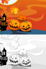 Cartoon halloween scene with sketch illustration