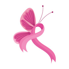 breast cancer awareness month pink butterfly ribbon decoration vector