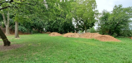 Mulch piles in the park