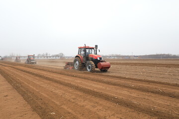 Obraz premium seeder sows in the field, North China
