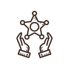 Fototapeta premium police star between hands line style icon vector design