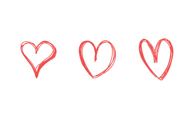 Heart doodles. Hand drawn heart illustrations. Valentine's day decoration scribbles. Sketch icons.