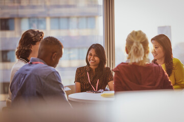 Smiling business people meeting in office