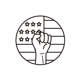 usa flag circle with fist hand line style icon vector design