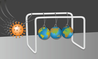Corona crisis. Newtons cradle. Vector illustration.