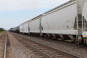 Fototapeta na wymiar Long line of railroad cars