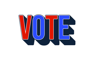 Vote vector retro font, election, president of the United States voting, red, blue, isolated, graphic design word illustration, poll icon, patriotic republican or democratic voter text,