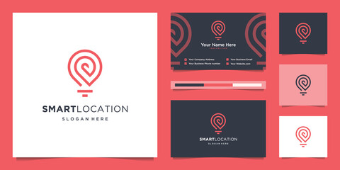Fototapeta na wymiar Smart tech location logo with line art style. creative technology, electronics, digital, pin, logo design and business card
