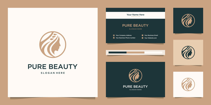 Beauty women face feminine symbol for salon, cosmetic, skin care and spa. logo design and business card