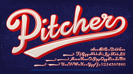 Pitcher script alphabet: A baseball style two-color logo font. - obrazy, fototapety, plakaty