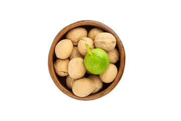 Bowl with walnuts isolated on white background