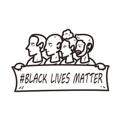people holding black lives matter banner line style icon vector design