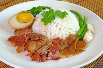 Stewed pork legs rice, famous Thai-Chinese food