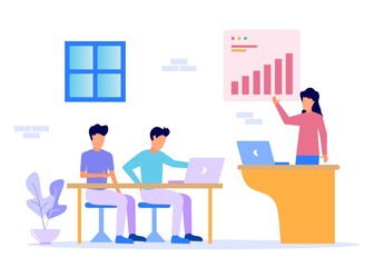 Illustration vector graphic cartoon character of business presentation