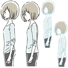 姿勢が良い女性と猫背の女性の上半身