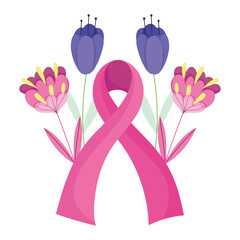 breast cancer awareness month pink ribbon flowers ornament vector