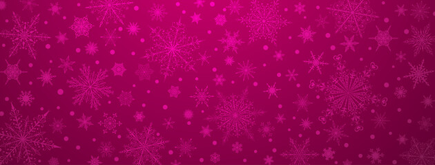 Naklejka na ściany i meble Christmas background of various complex big and small snowflakes, in purple colors
