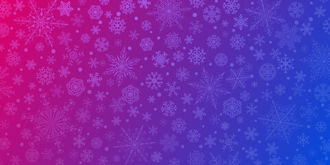 Naklejka na ściany i meble Christmas background of various complex big and small snowflakes, in purple and blue colors