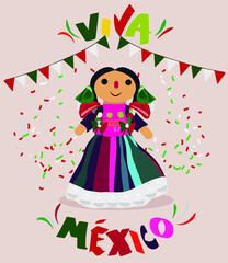 Obraz na płótnie Canvas Mexican Independence day celebration - Girl celebrating - text in spanish: Long live Mexico 