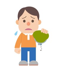 空の財布と落ち込む男性