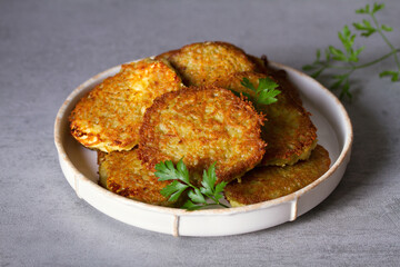 Potato cakes. Vegetable fritters, pancakes, latkes, draniki - popular dish in many countries
