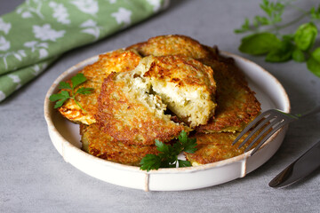 Potato cakes. Vegetable fritters, pancakes, latkes, draniki - popular dish in many countries