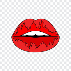 Red female lips with fire, vector illustration.