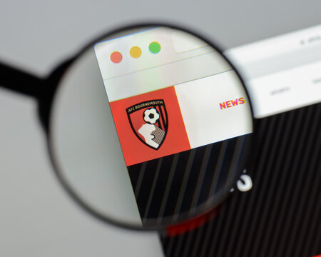 Milan, Italy - August 10, 2017: ACF Bournemouth website homepage. It is a professional association football club based in Bournemouth.  logo visible.