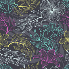 Floral seamless pattern with leaves. tropical background