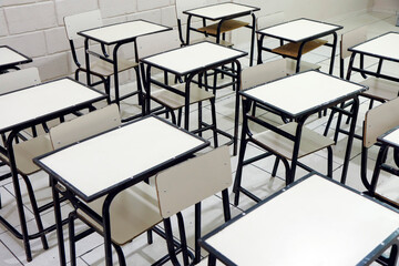 classroom table in school without students