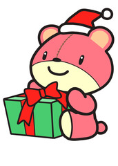 プレゼントの箱を抱えるクマのぬいぐるみ