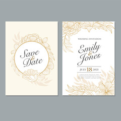 Wedding Invitation Card template, with leaf & floral background