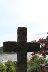 Old stone cross overlooking James river Hollywood Cemetery, Richmond, Virginia