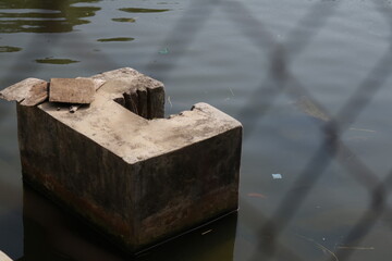 The fish pond behind the iron fence