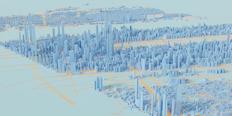 Smart city and Urban landscape. City Top View of  landscape Building. city model and city metropolis architectural landscape. 3D Render.