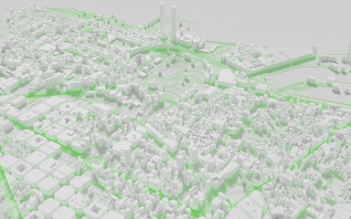 3D Render. Smart city and Urban landscape. City Top View of  landscape Building. city model and city metropolis architectural landscape.