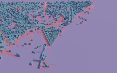 3D Render. Smart city and Urban landscape. City Top View of  landscape Building. city model and city metropolis architectural landscape.