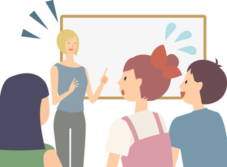 英会話教室に通う子供のイラスト　習い事のベクターイラスト