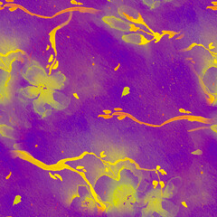 Watercolour Japanese Flower. Seamless Cherry Leaf 