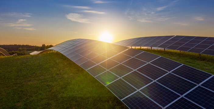 Solar Panel Farm at Sunset