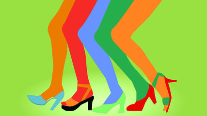 woman legs with colorful shoes. Abstract concept illustration